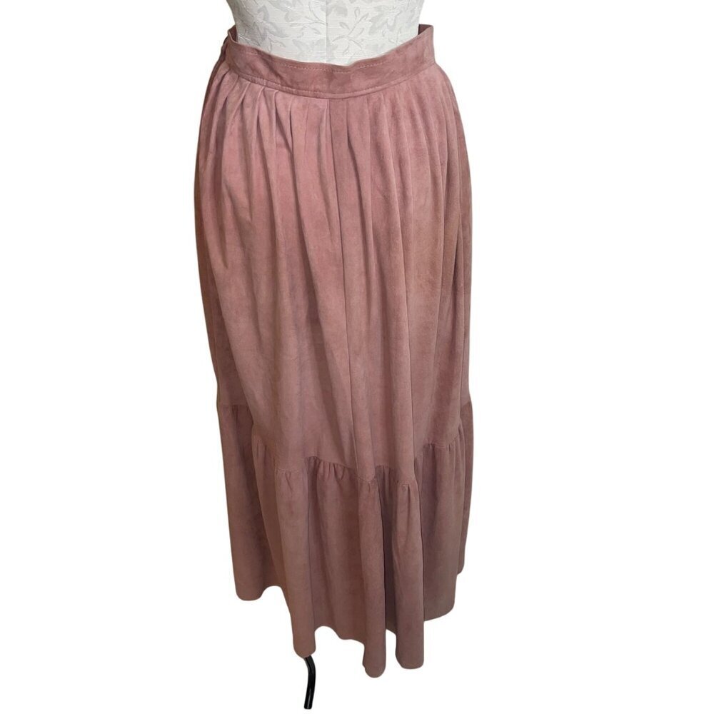 Ralph Lauren Country Vintage Womens Skirt Size 6 Pink Suede Rare Casual